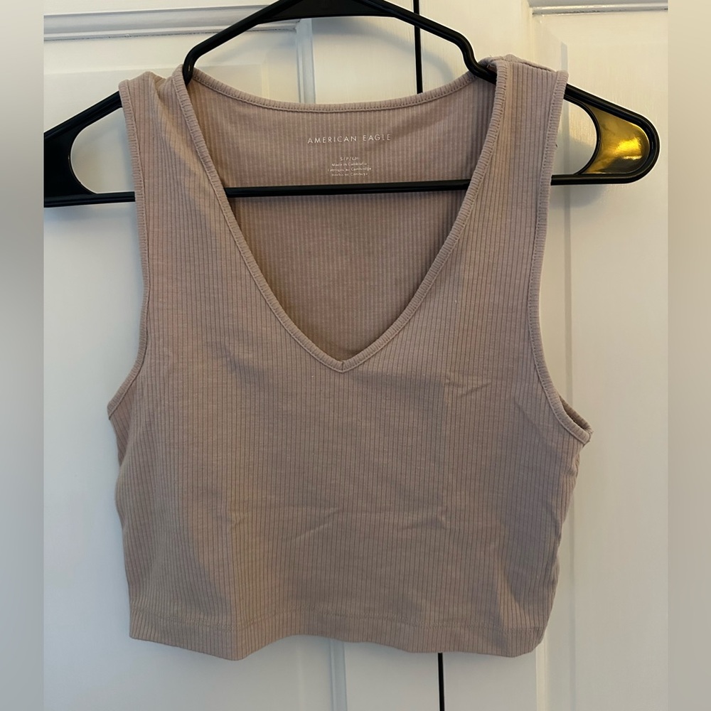 American Eagle Outfitters Women's Ribbed Beige Tank Top